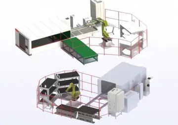 Robotik yükleme-boşaltmalı lazer hücresi